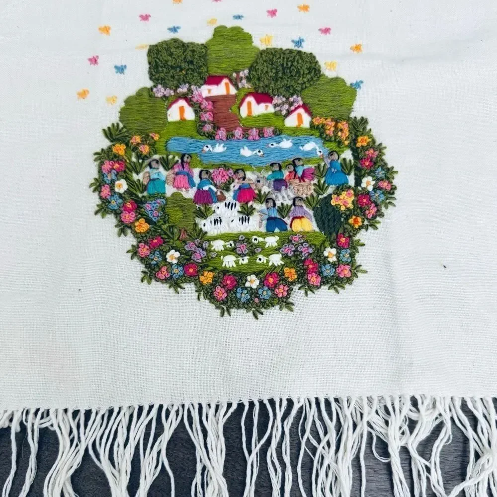 Vintage Embroidered Intricate Threaded Tea Towel